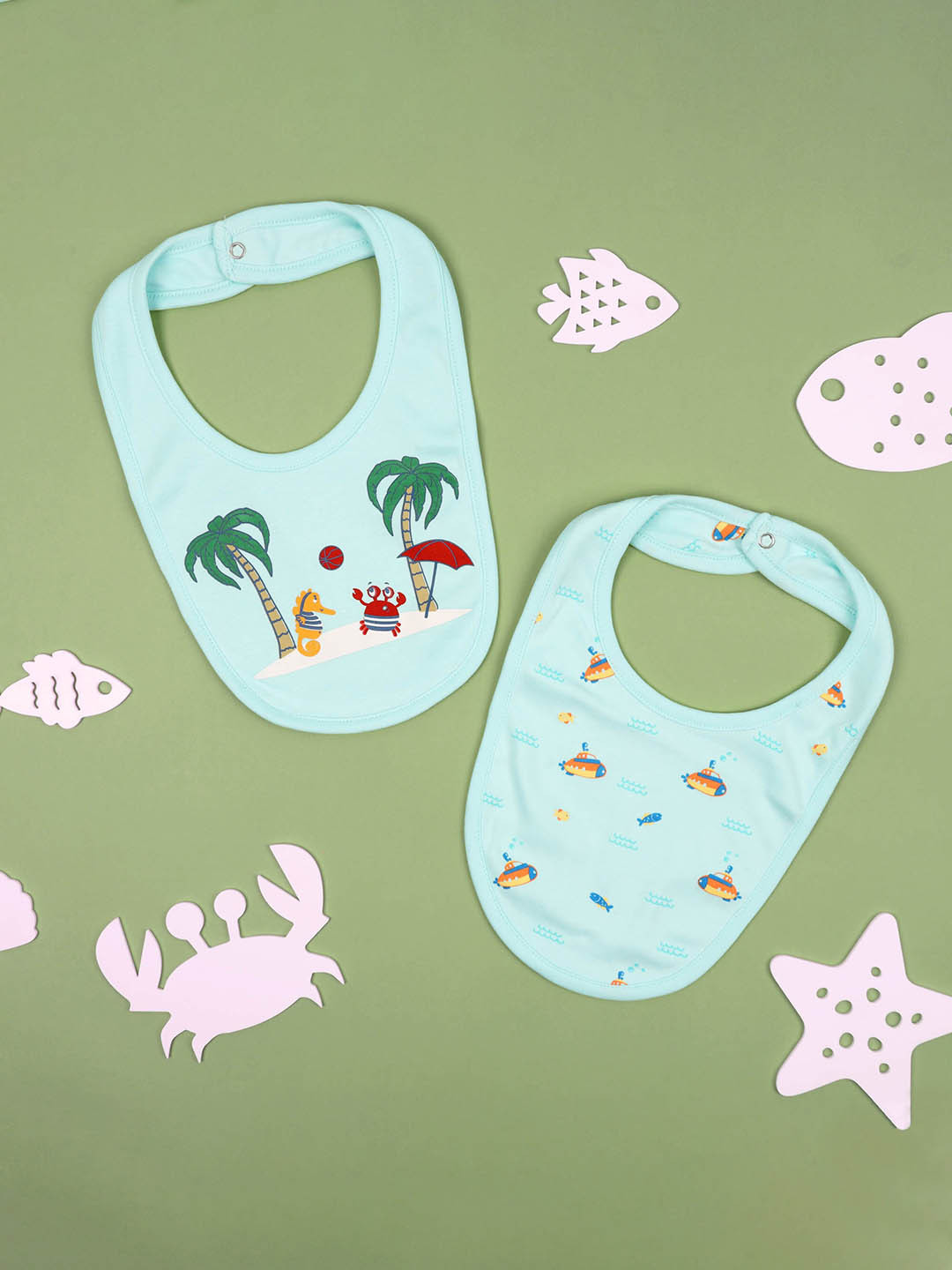 

KICKS & CRAWL Infant Kids Pack Of 2 Blue Printed Pure Skin Friendly Cotton Bibs