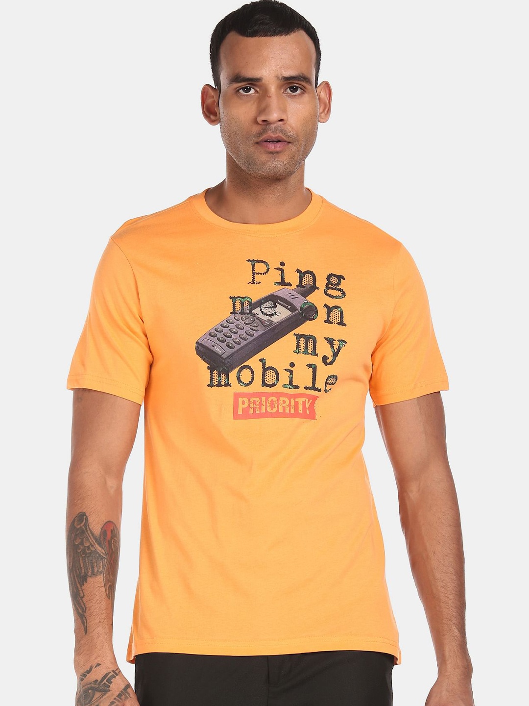 

Colt Men Orange & Black Printed Pure Cotton T-shirt