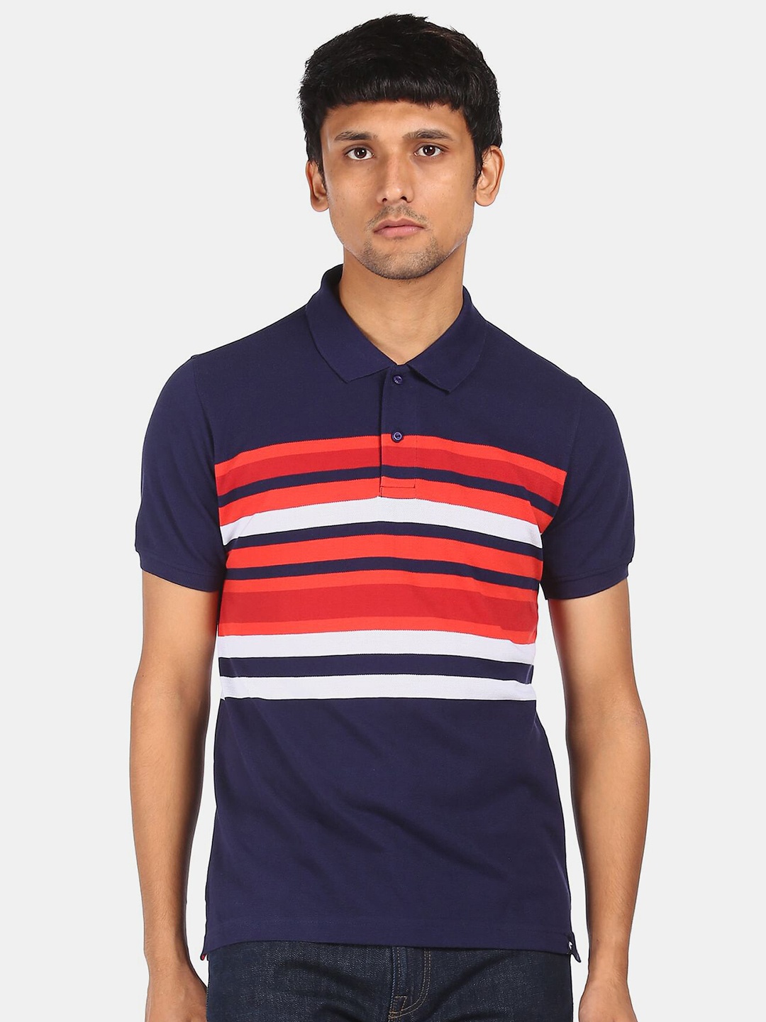 

Ruggers Men Blue Striped Polo Collar Regular Fit Winter T-shirt