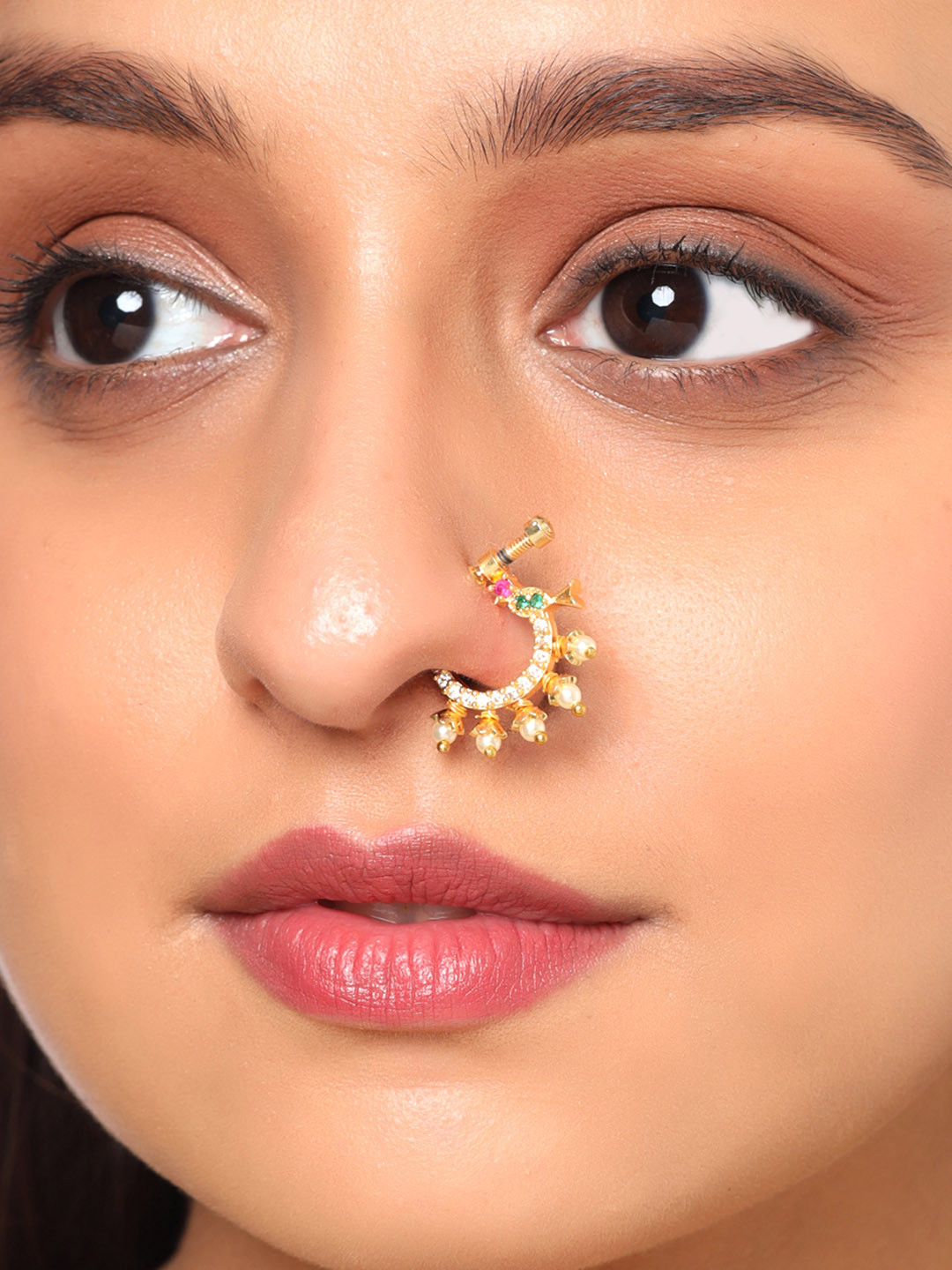

Yellow Chimes Gold-Plated & AD Stone Studded Nosepin