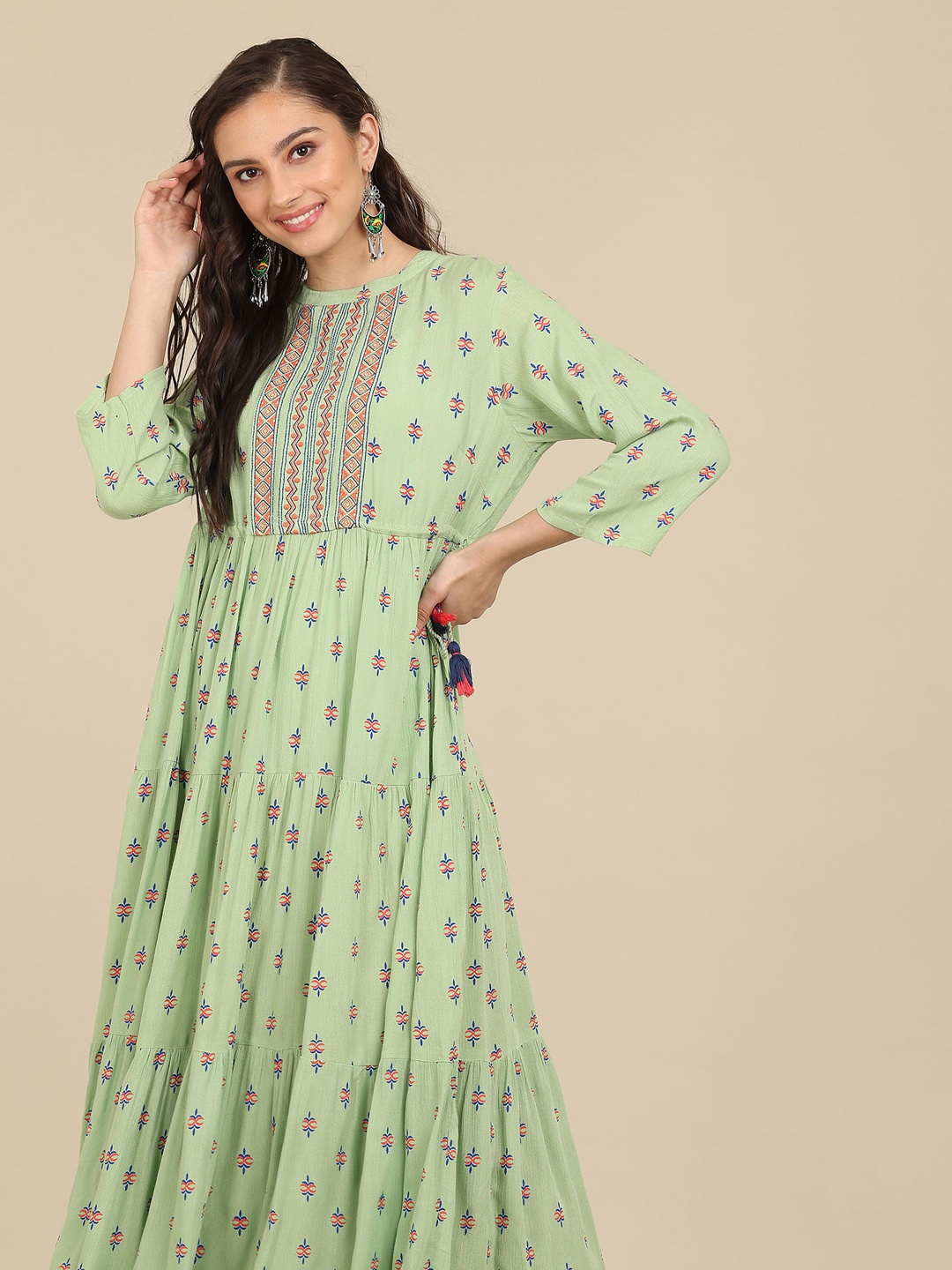 

Karigari Green Floral Printed Maxi Dress