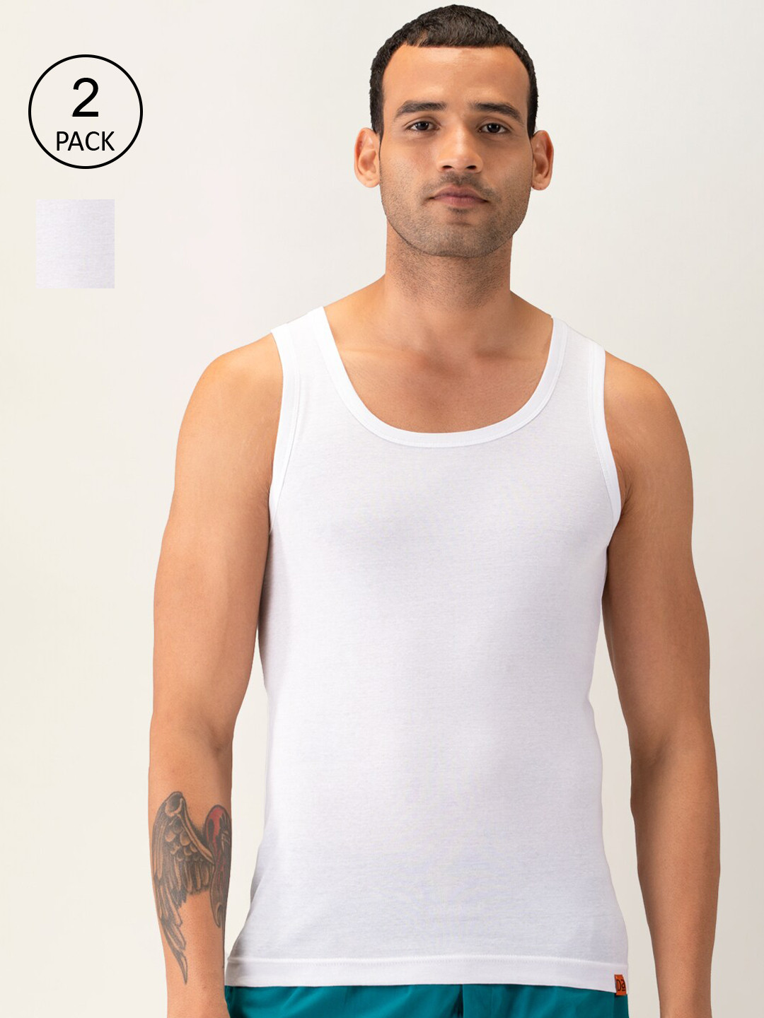 

DAMENSCH Men Pack Of 2 Anti- Microbial Solid Pure Cotton Ribbed Innerwear Vest, White