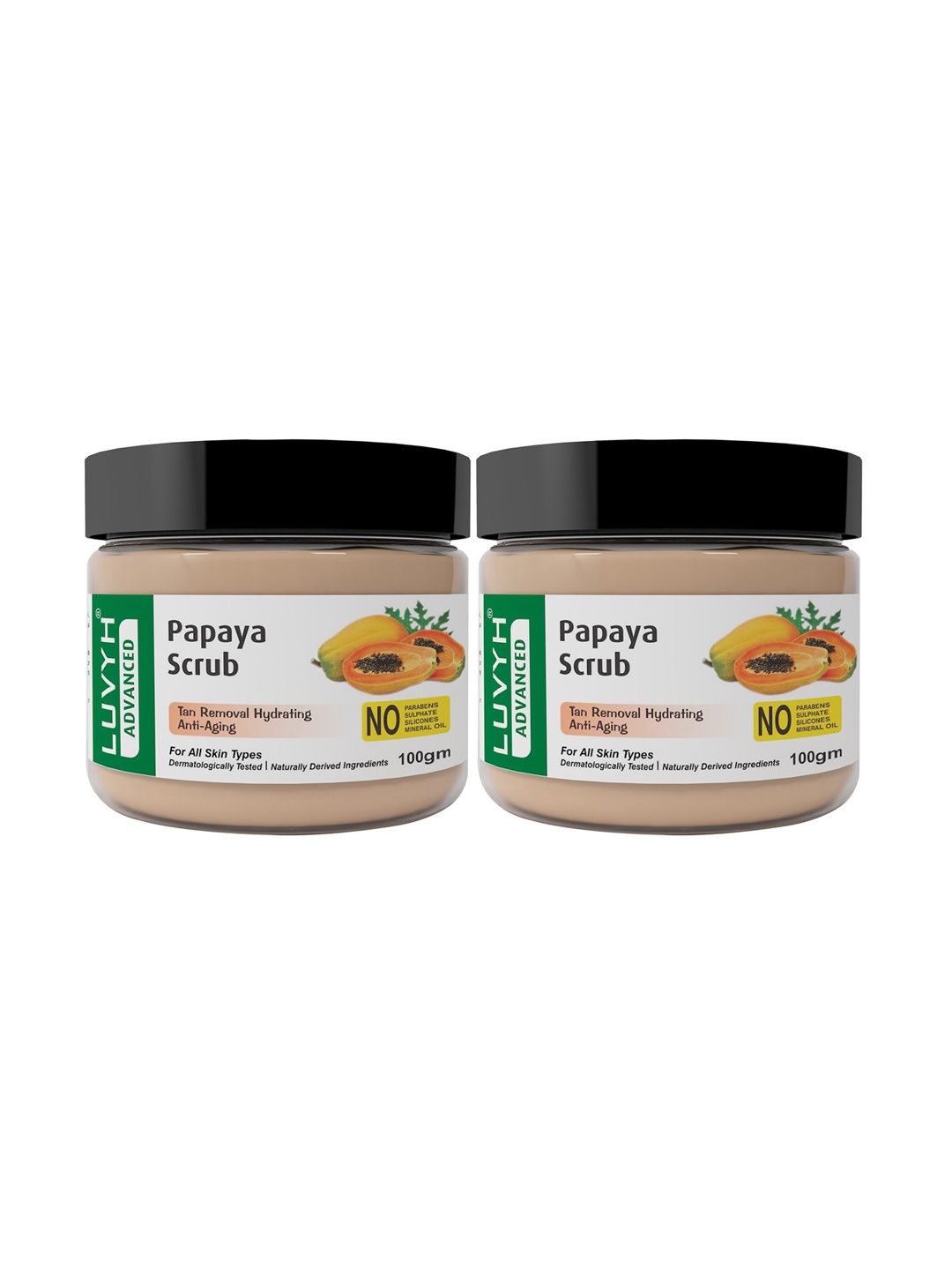 

LUVYH Advanced Set of 2 Tan Removal-Hydrating & Anti Aging Papaya Scrub 100 g each, Orange