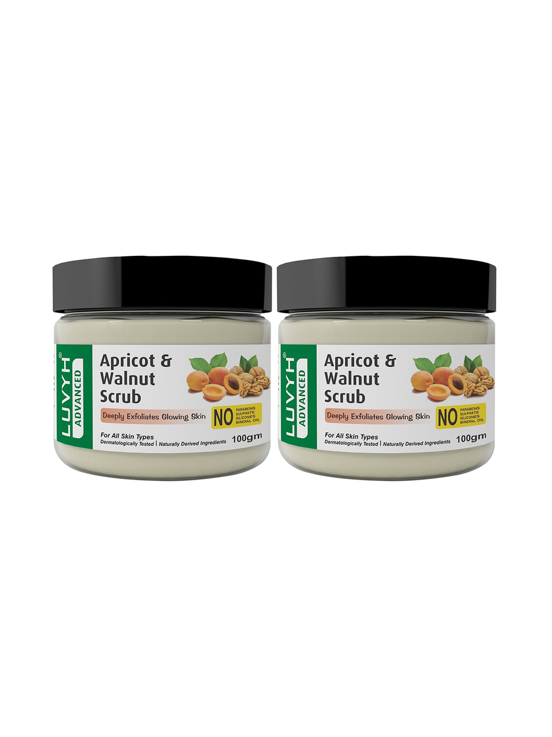 

LUVYH Advanced Set of 2 Apricot & Walnut Scrubs for All Skin Types - 100 g Each, Off white