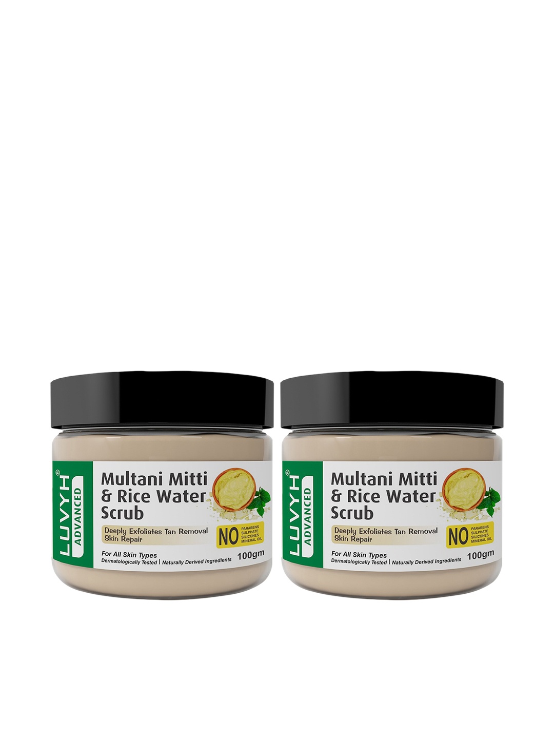 

LUVYH Advanced Set of 2 Multani Mitti & Rice Water Scrubs - 100 g Each, Off white