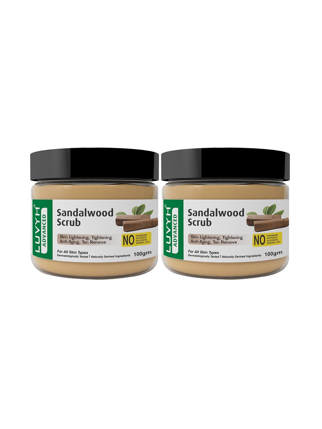 

LUVYH Advanced Set of 2 Sandalwood Scrubs for Anti-Aging & Tan Removal - 100 g Each, Brown