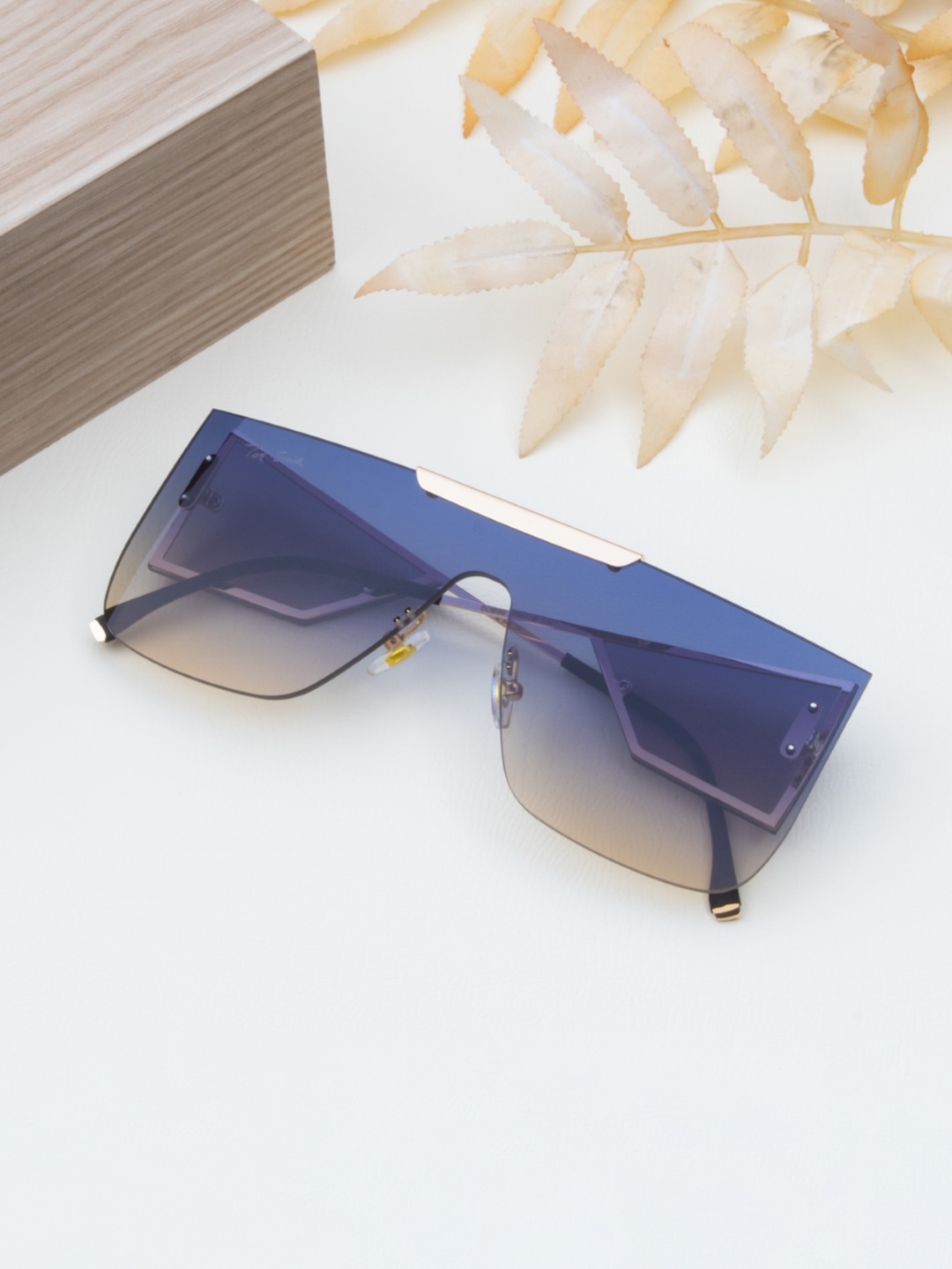 

Ted Smith Unisex Blue Lens & Gold-Toned Shield Sunglasses with UV Protected Lens