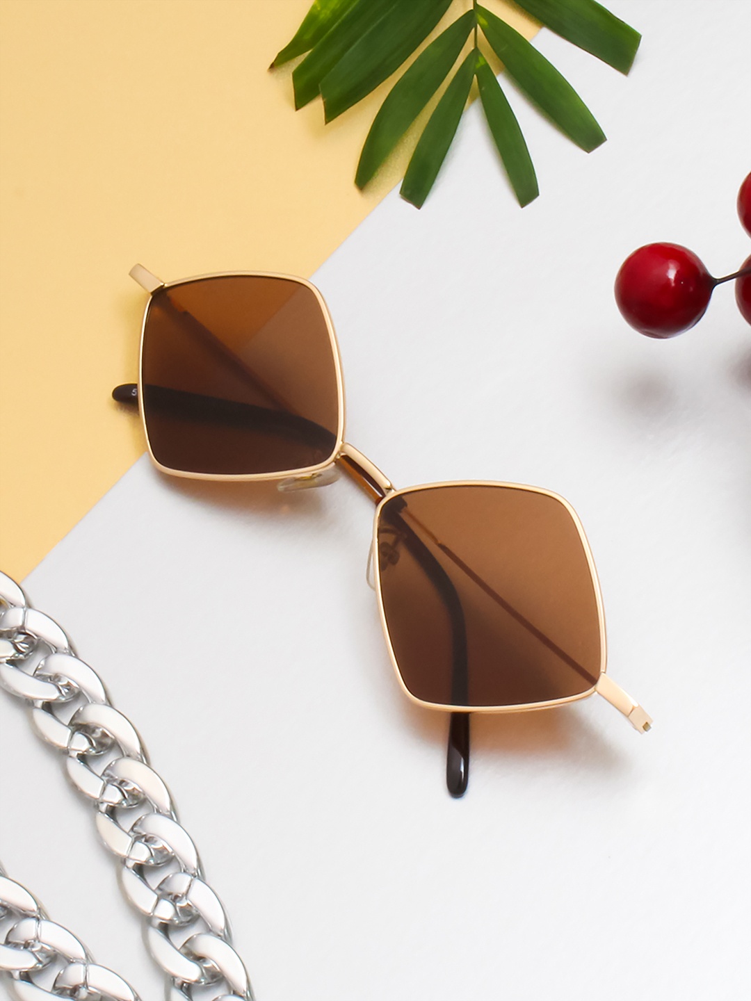 

Ted Smith Unisex Brown Lens & Gold-Toned Other Sunglasses with UV Protected Lens