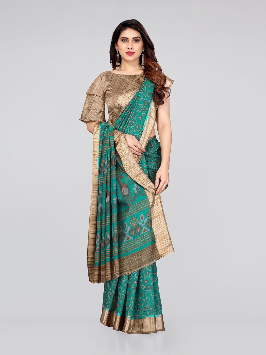 

KALINI Teal Floral Printed Saree