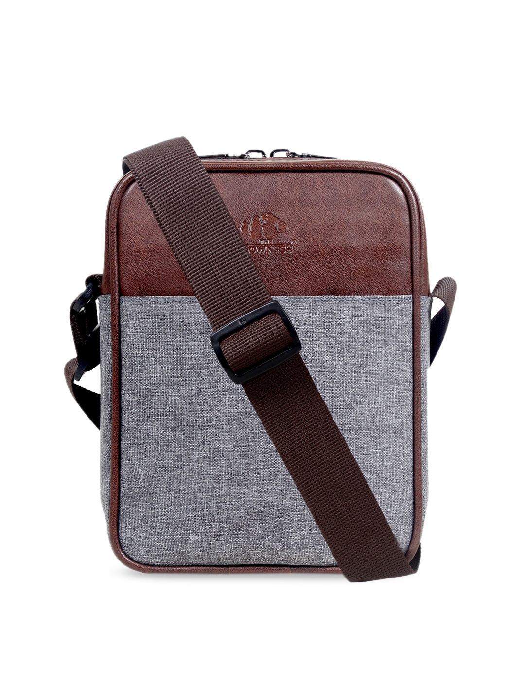 

THE CLOWNFISH Grey & Brown Colourblocked Leather Bucket Sling Bag