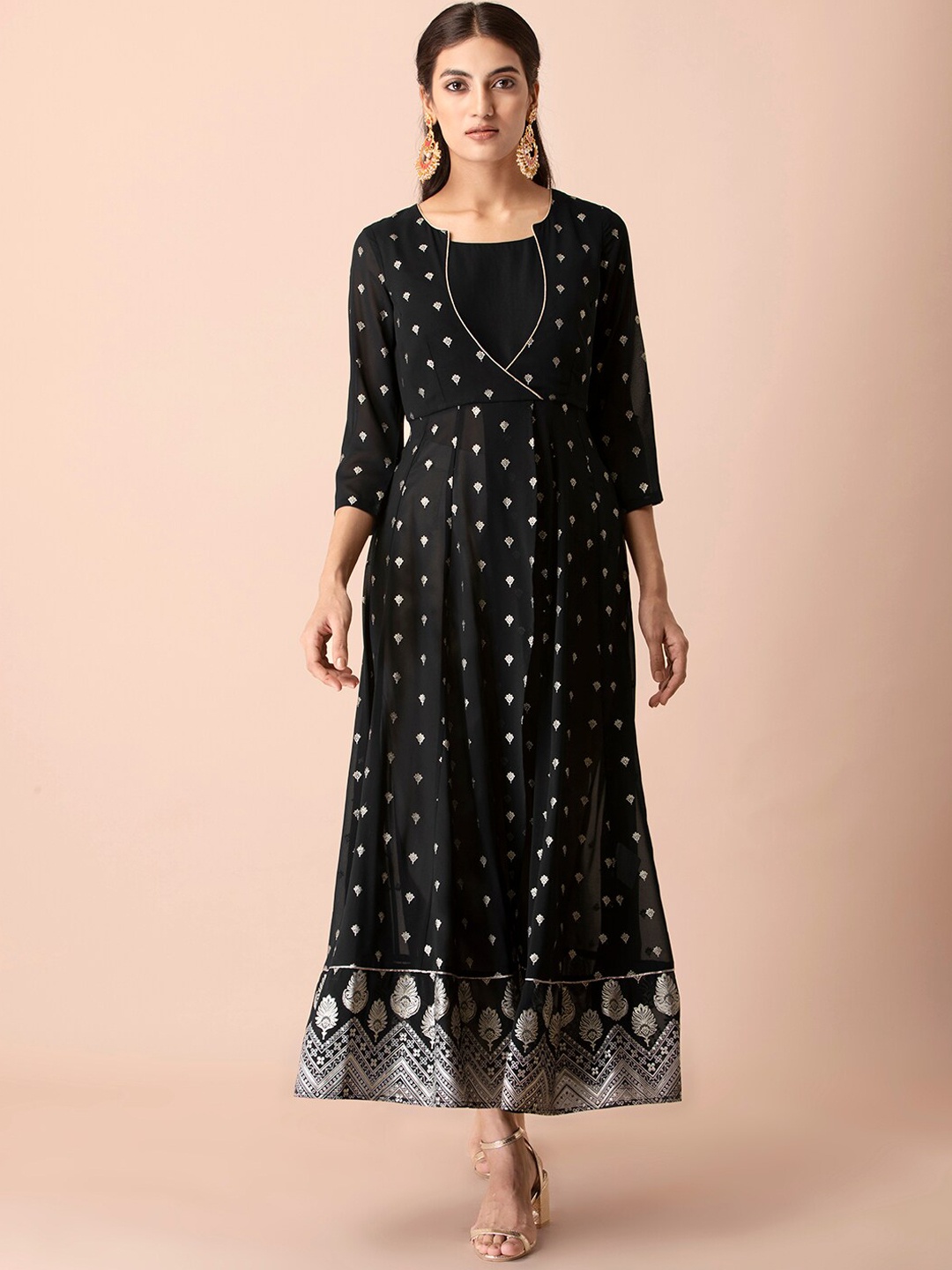 

INDYA Women Black Geometric Embroidered Anarkali Kurta