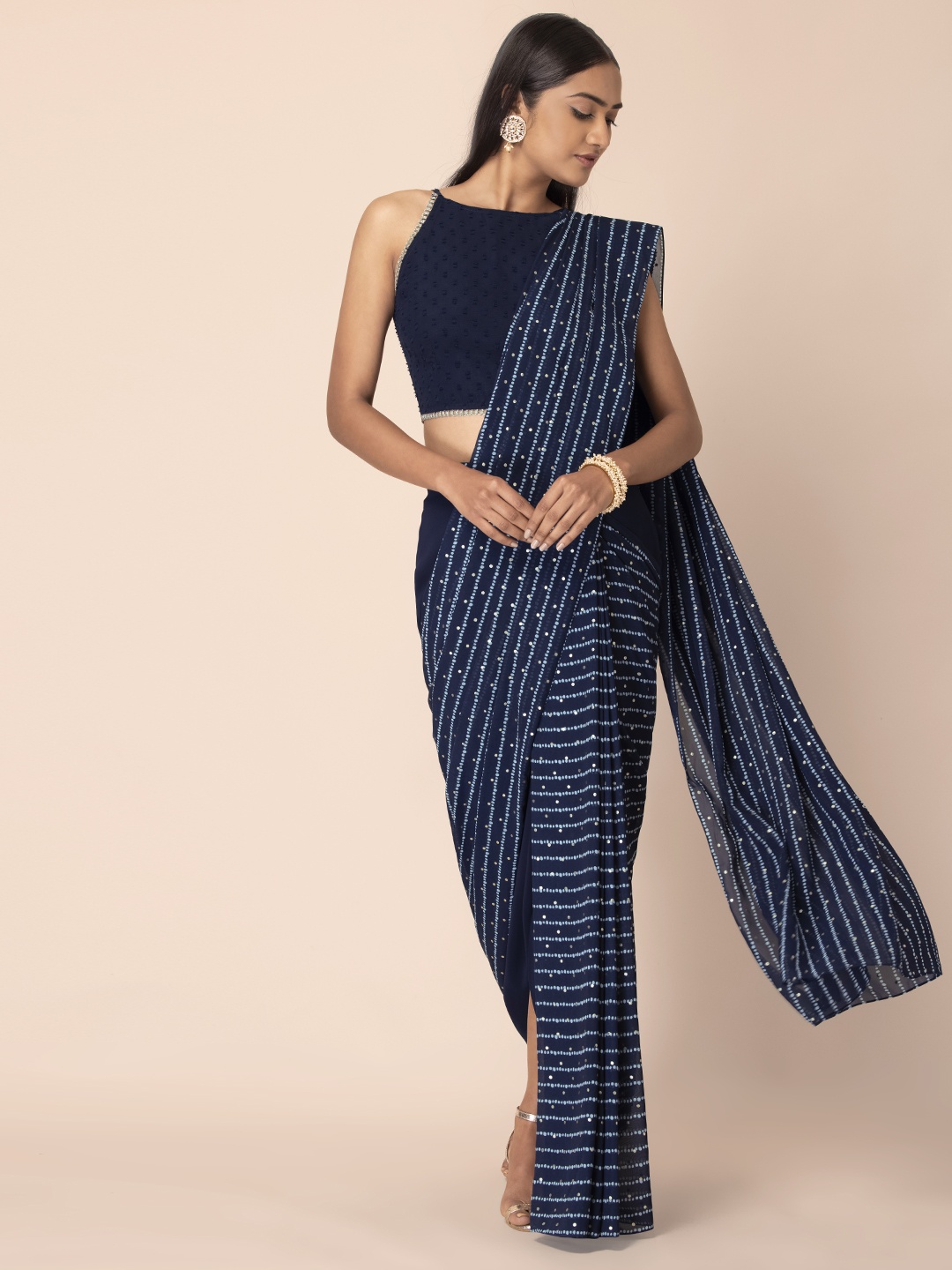 

INDYA Blue & White Fusion Ready To Wear Saree