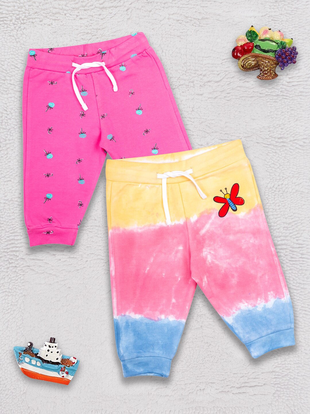 

MeeMee Girls Multicoloured Pack Of 2 Cotton Track Pants, Multi