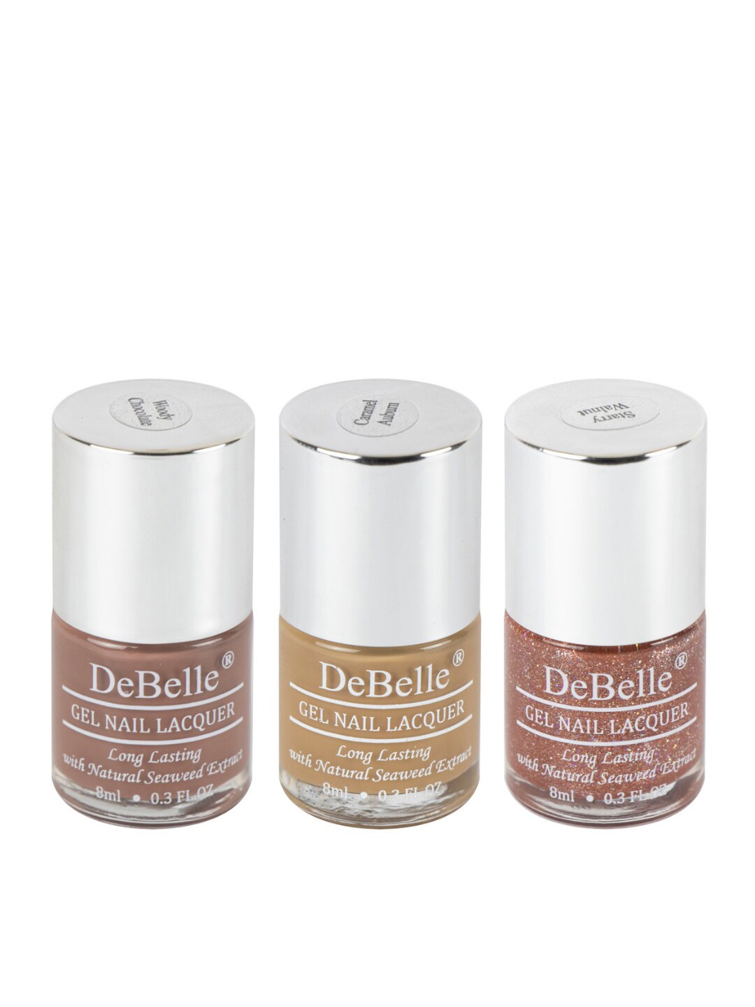 

DeBelle Set of 3 Long Lasting Gel Nail Lacquers with Natural Seaweed Extract - 8ml Each, Brown