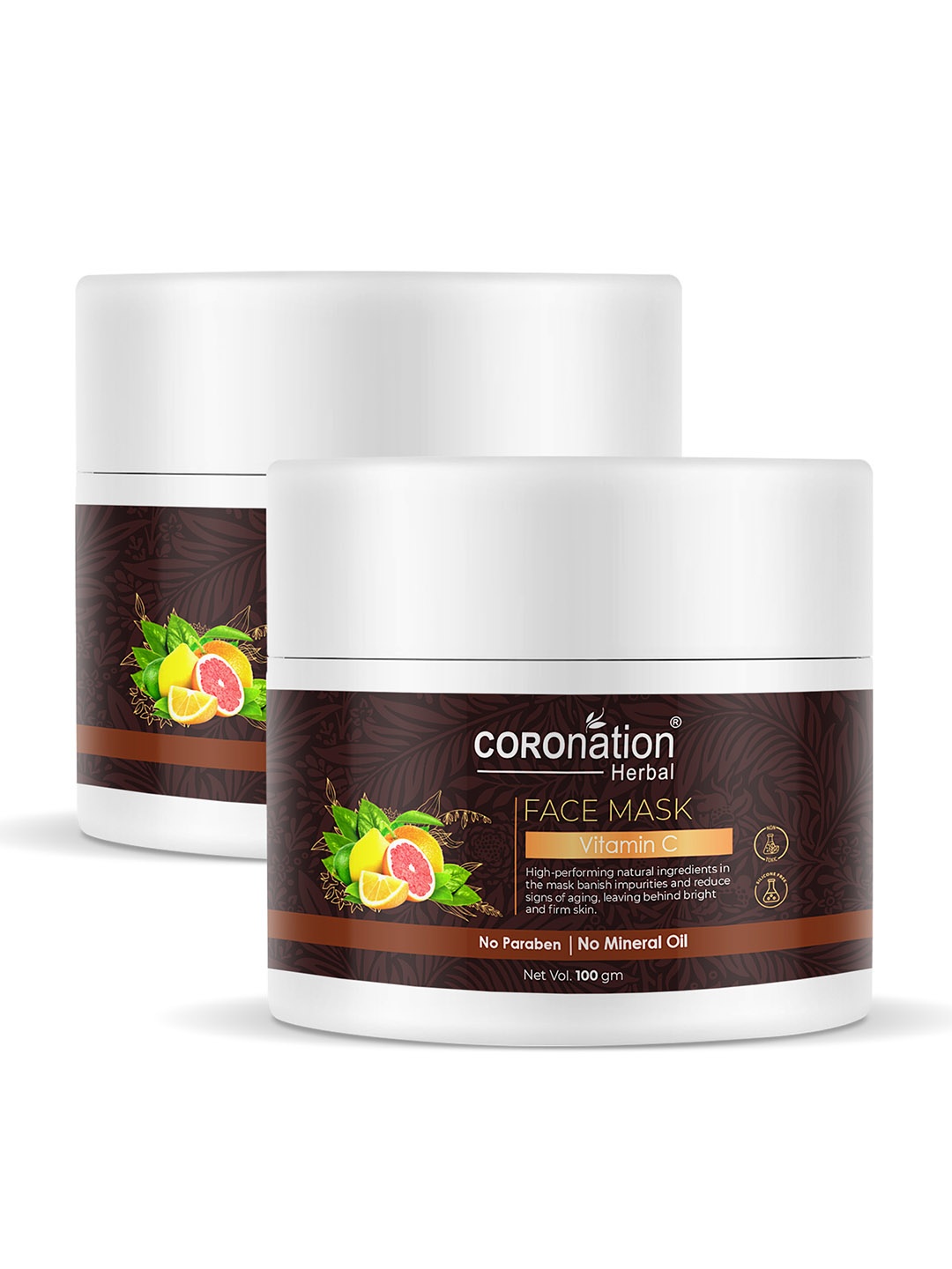 COROnation Herbal Set of 2 Vitamin C Face Masks for Bright & Firm Skin - 100 g each, Coffee brown