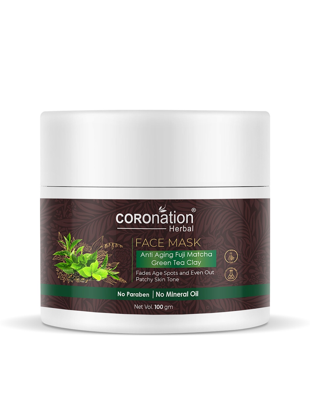 COROnation Herbal Anti-Aging Fuji Matcha Green Tea Clay Face Mask - 100 g, Coffee brown