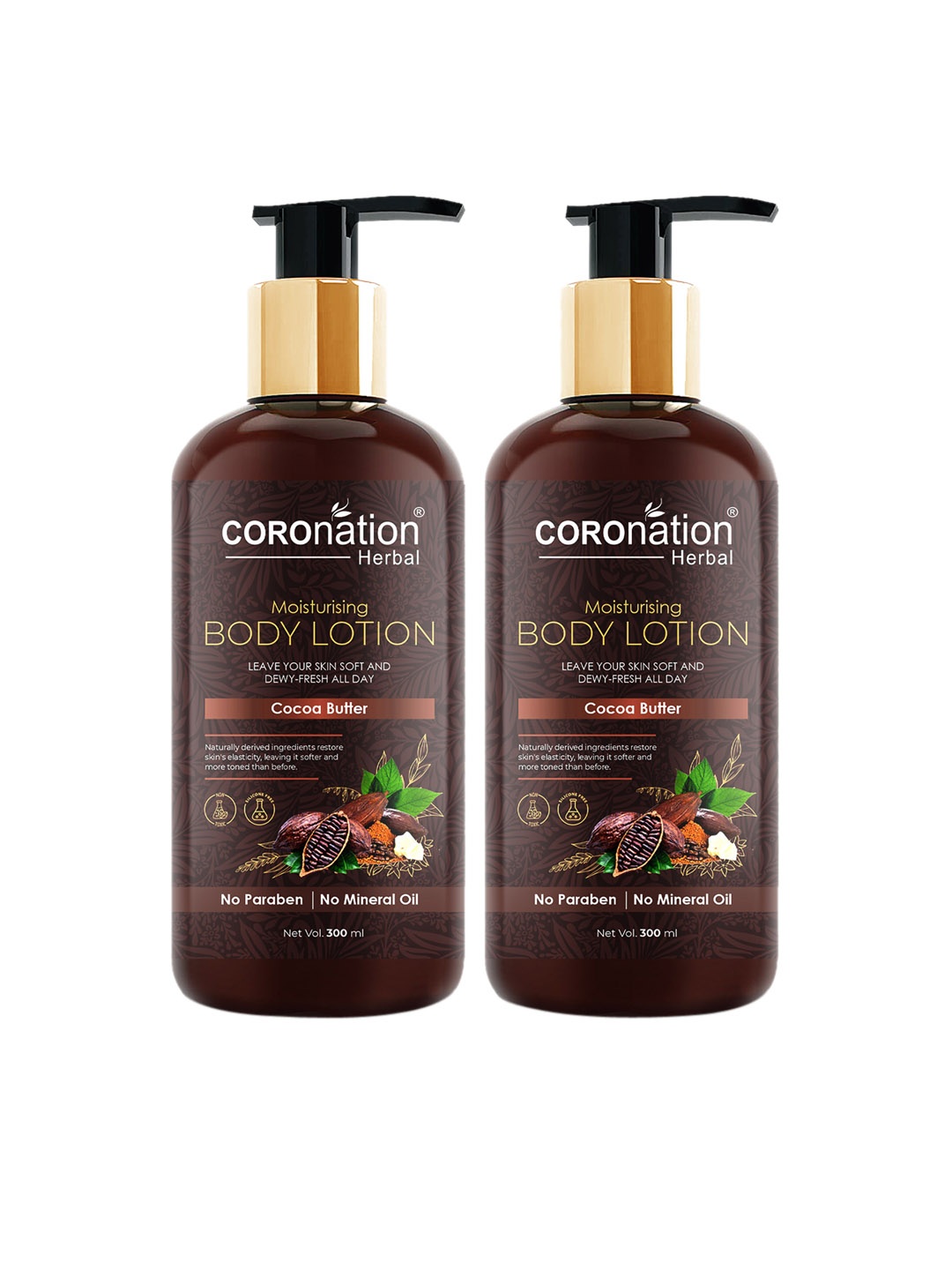 

COROnation Herbal Set of 2 Cocoa Butter Moisturising Body Lotions - 300 ml Each, Brown