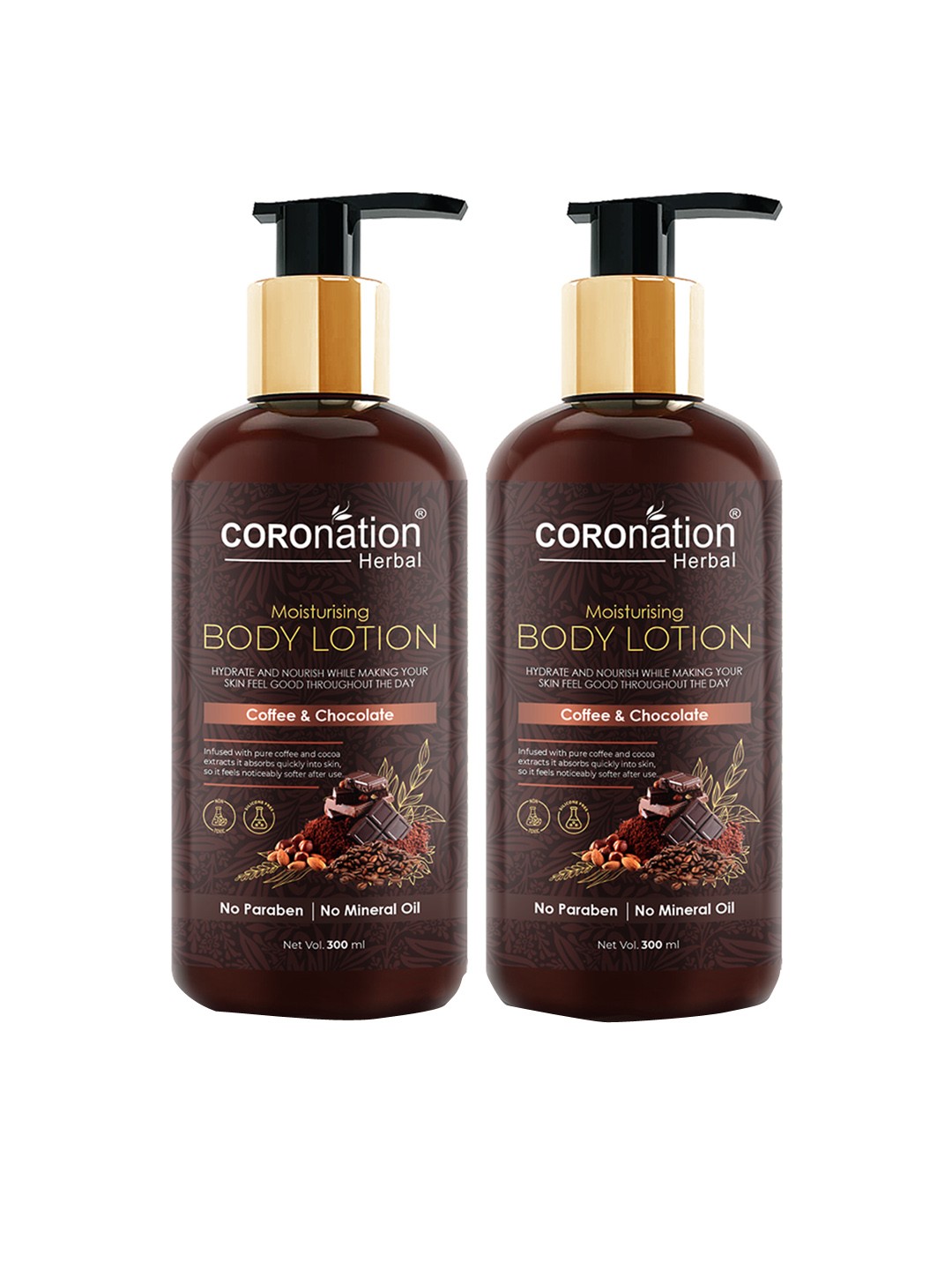 

COROnation Herbal Set of 2 Coffee & Chocolate Moisturising Body Lotion - 300 ml Each, Brown