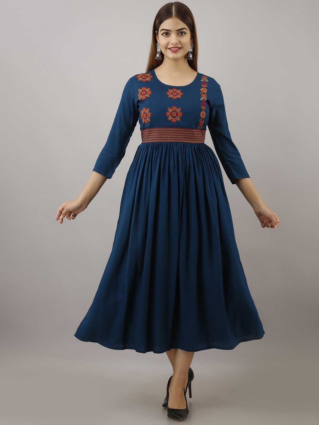

Women Touch Navy Blue Embroidered Thread Work A-line Kurta