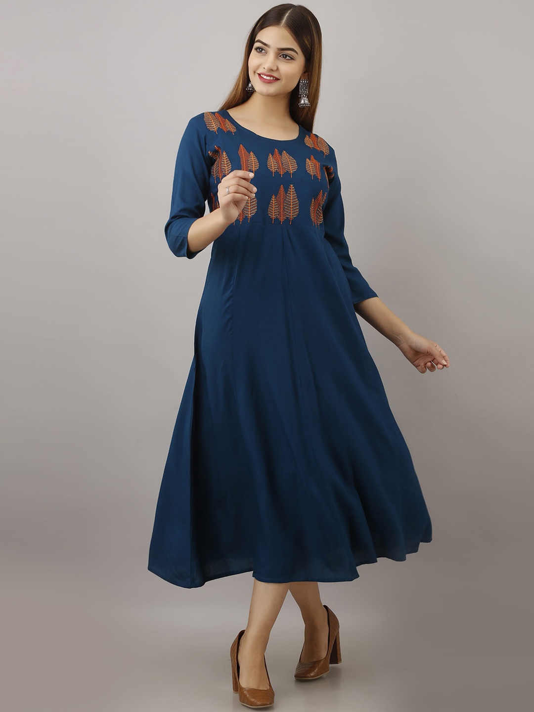 

Women Touch Women Blue Ethnic Motifs Yoke Design Thread Work Anarkali Kurta