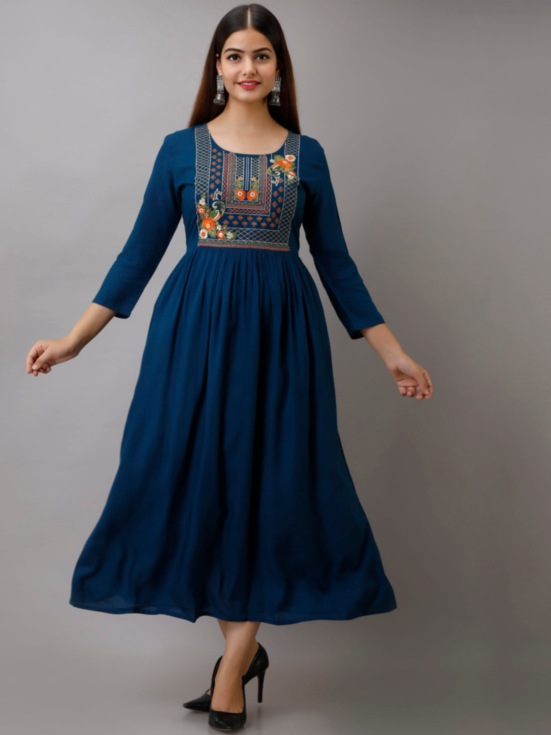 

Women Touch Navy Blue Ethnic Motifs Embroidered Kurta