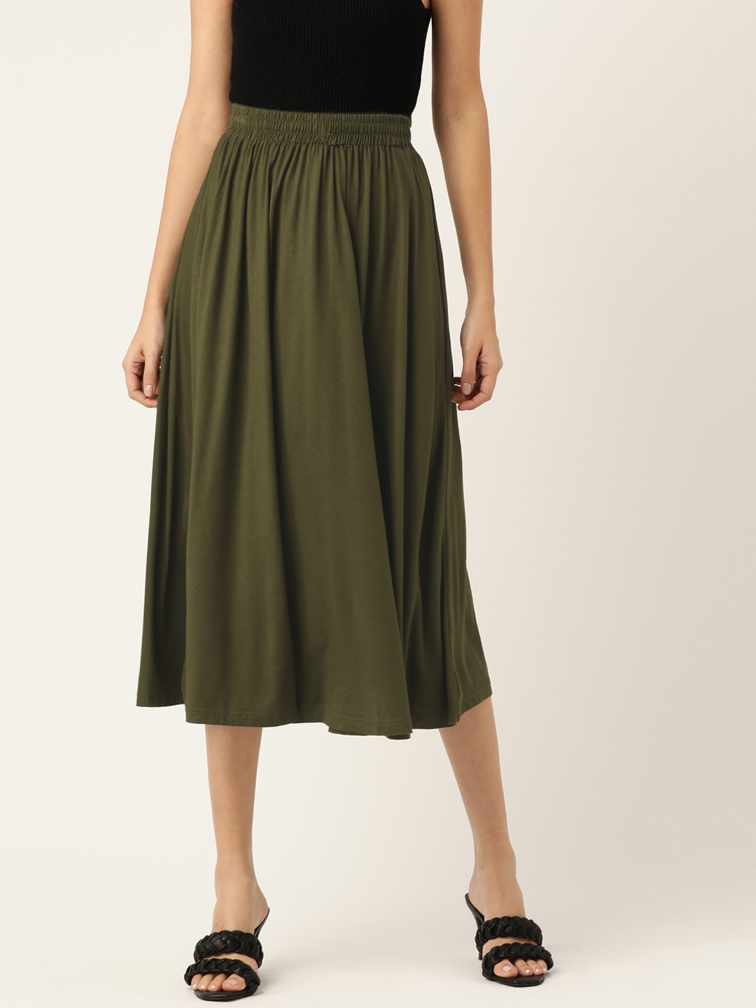 

BRINNS Women Olive Green Solid A-Line Skirt