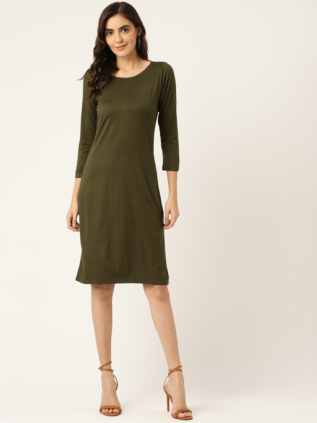 

BRINNS Olive Green Solid A-Line Dress