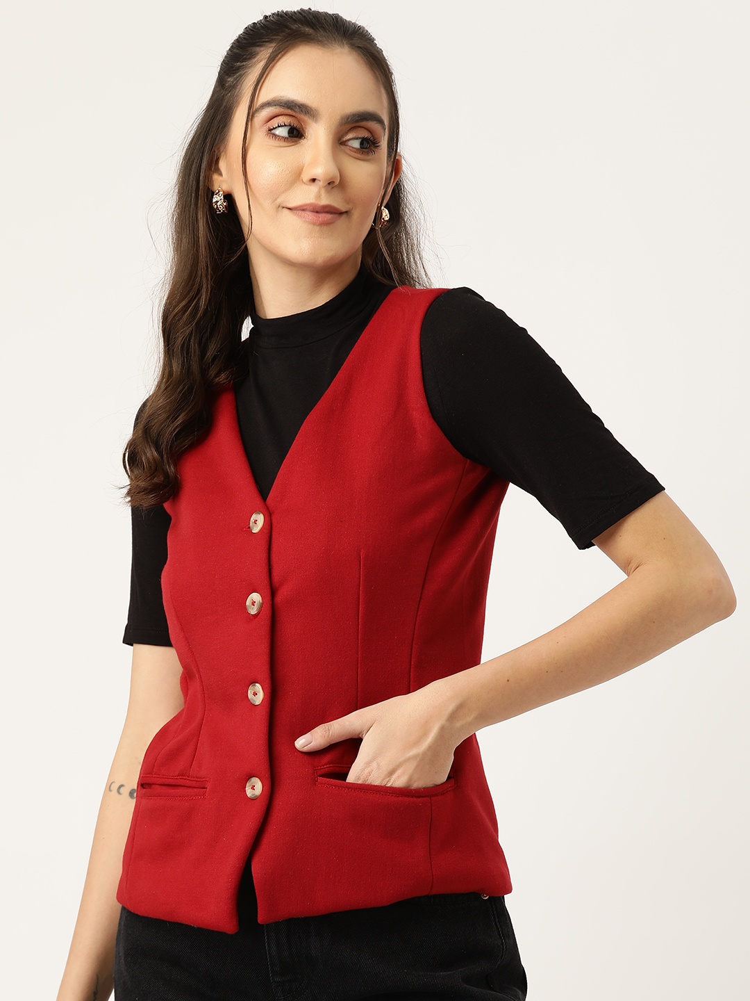 

BRINNS Women Fleece Tailored Waistcoat, Red