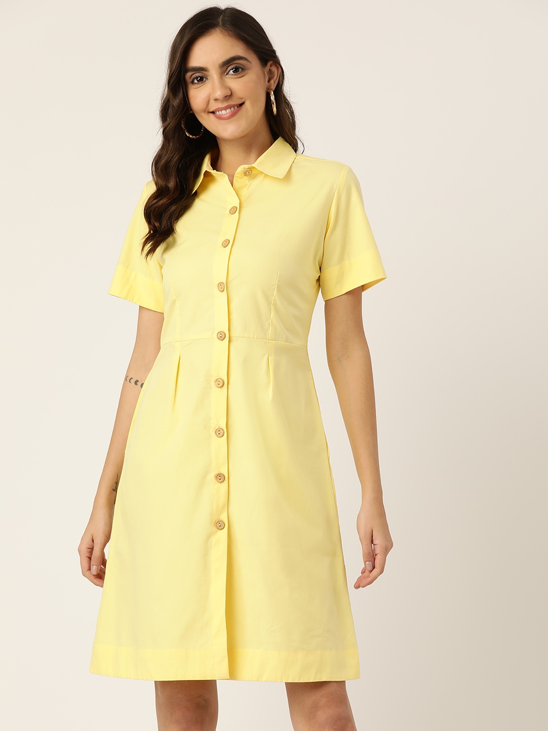 

BRINNS Cream-Coloured Solid Shirt Dress