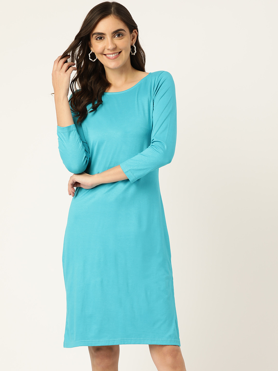 

BRINNS Turquoise Blue Solid A-Line Dress