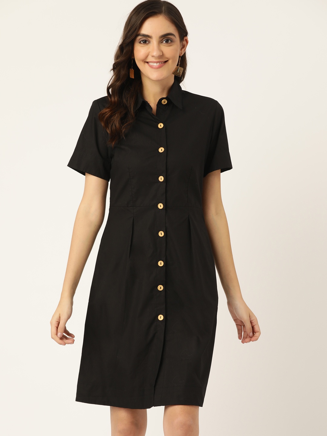 

BRINNS Black Solid Shirt Dress