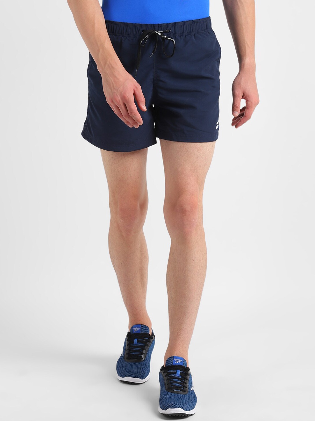 

Reebok Men Navy Blue Slim Fit Training or Gym Sports Shorts
