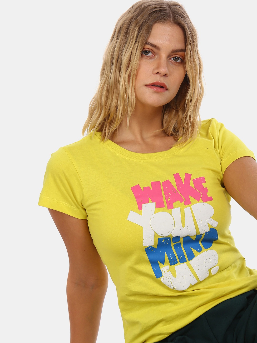 

Sugr Women Yellow Typography Printed T-shirt