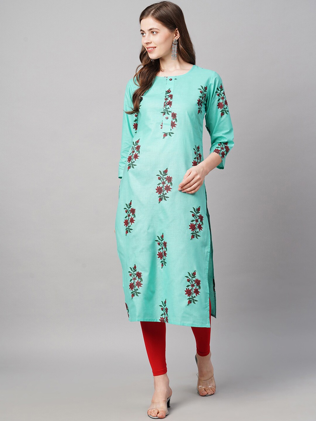 

KALINI Women Blue Floral Printed Cotton Kurta
