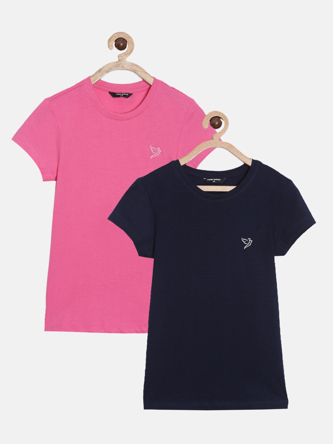 

TWIN BIRDS Girls Pink & Navy Blue Set of 2 T-shirt