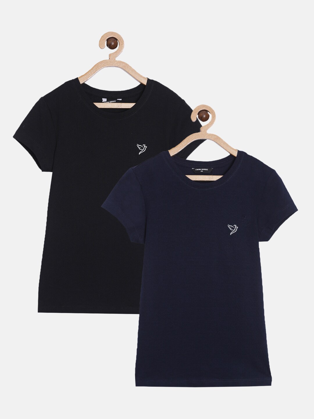

TWIN BIRDS Girls Black & Navy Blue Pack of 2 Cotton T-shirt