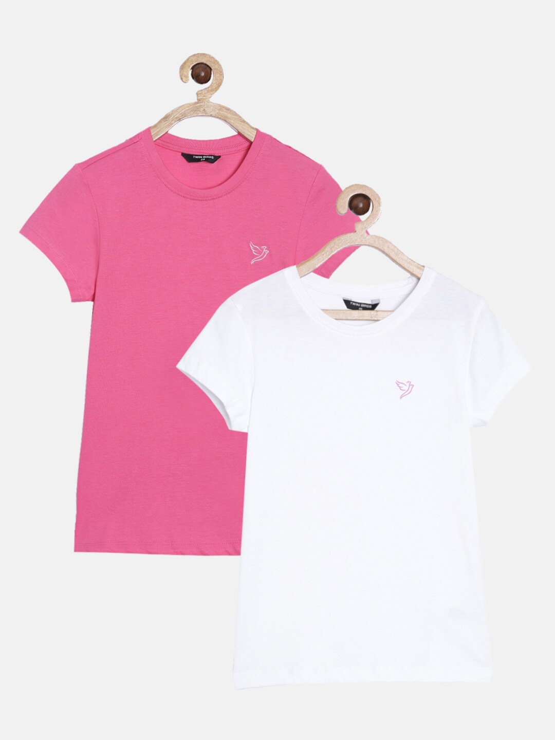 

TWIN BIRDS Girls Pack of 2 Pink & White T-shirt