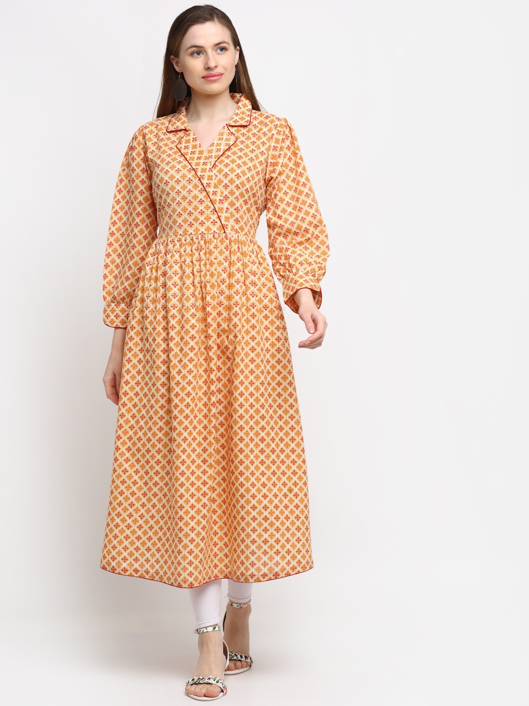 

KALINI Yellow Printed Cotton Kurta