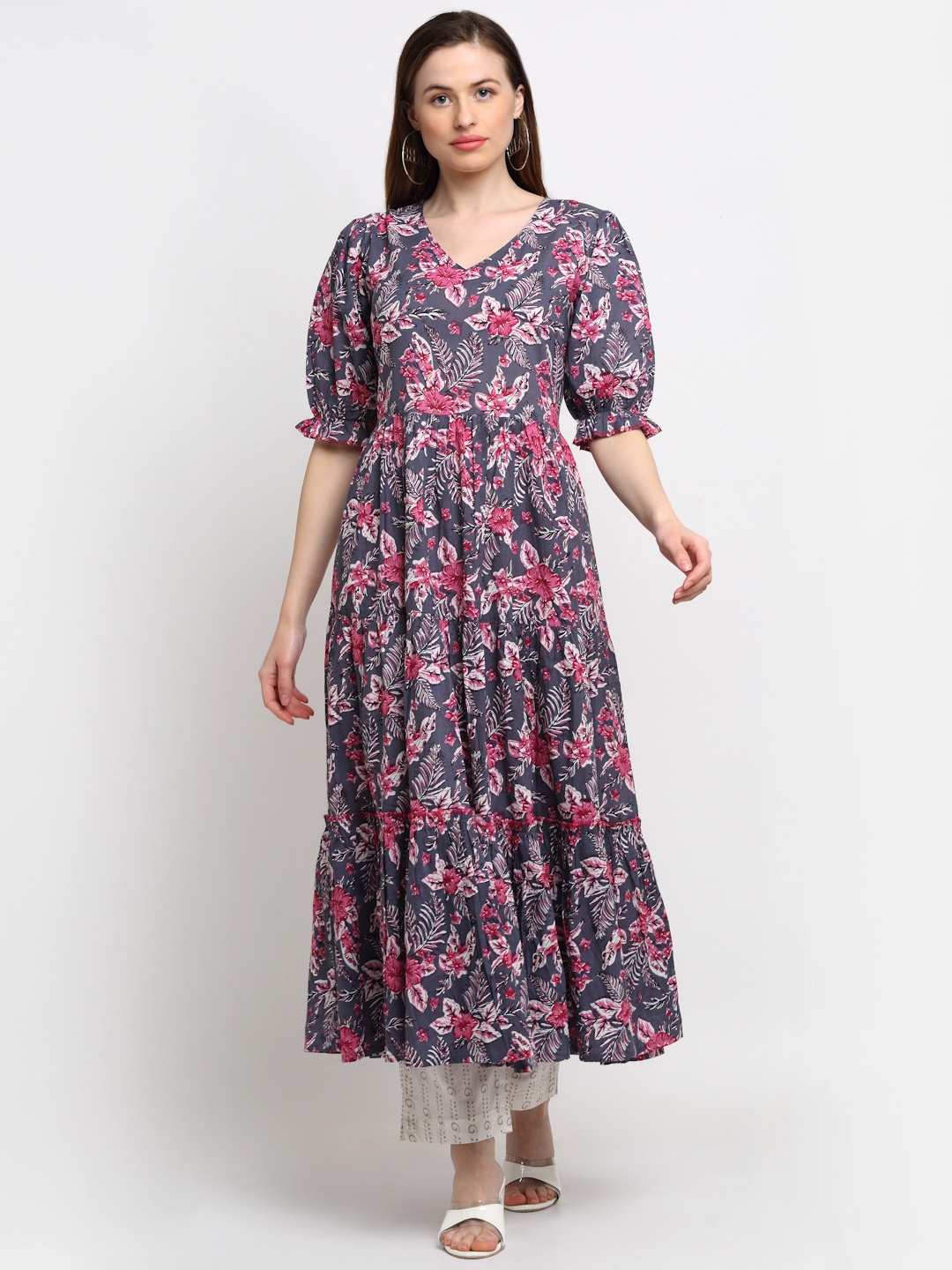 

KALINI Grey Floral Midi Dress