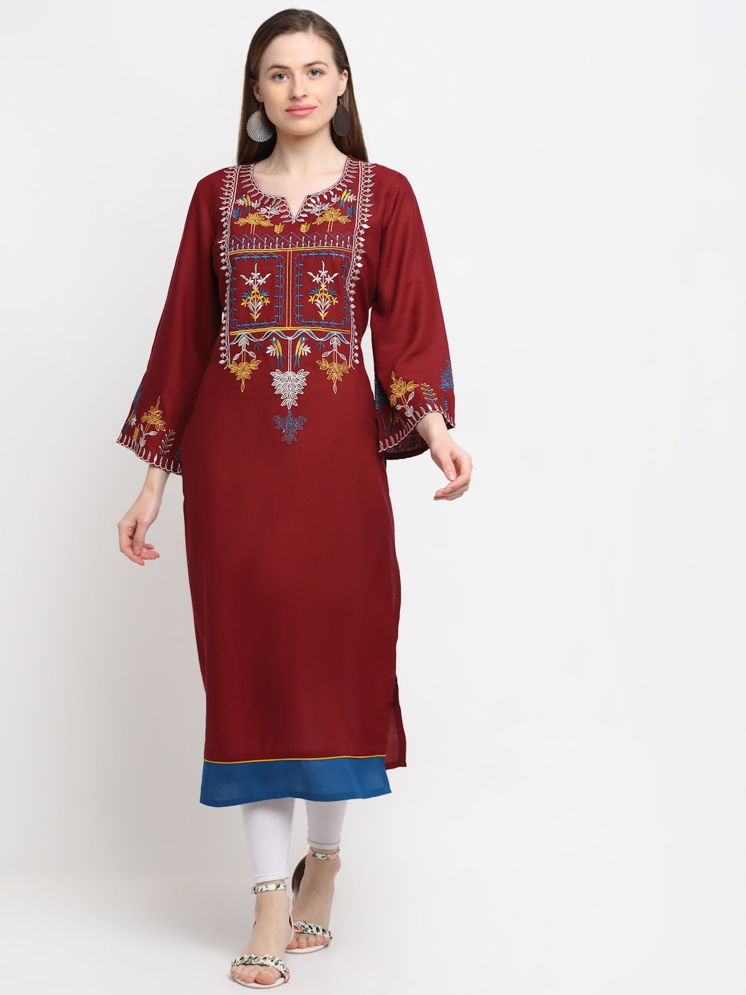 

KALINI Women Maroon Ethnic Motifs Yoke Design Cotton Kurta