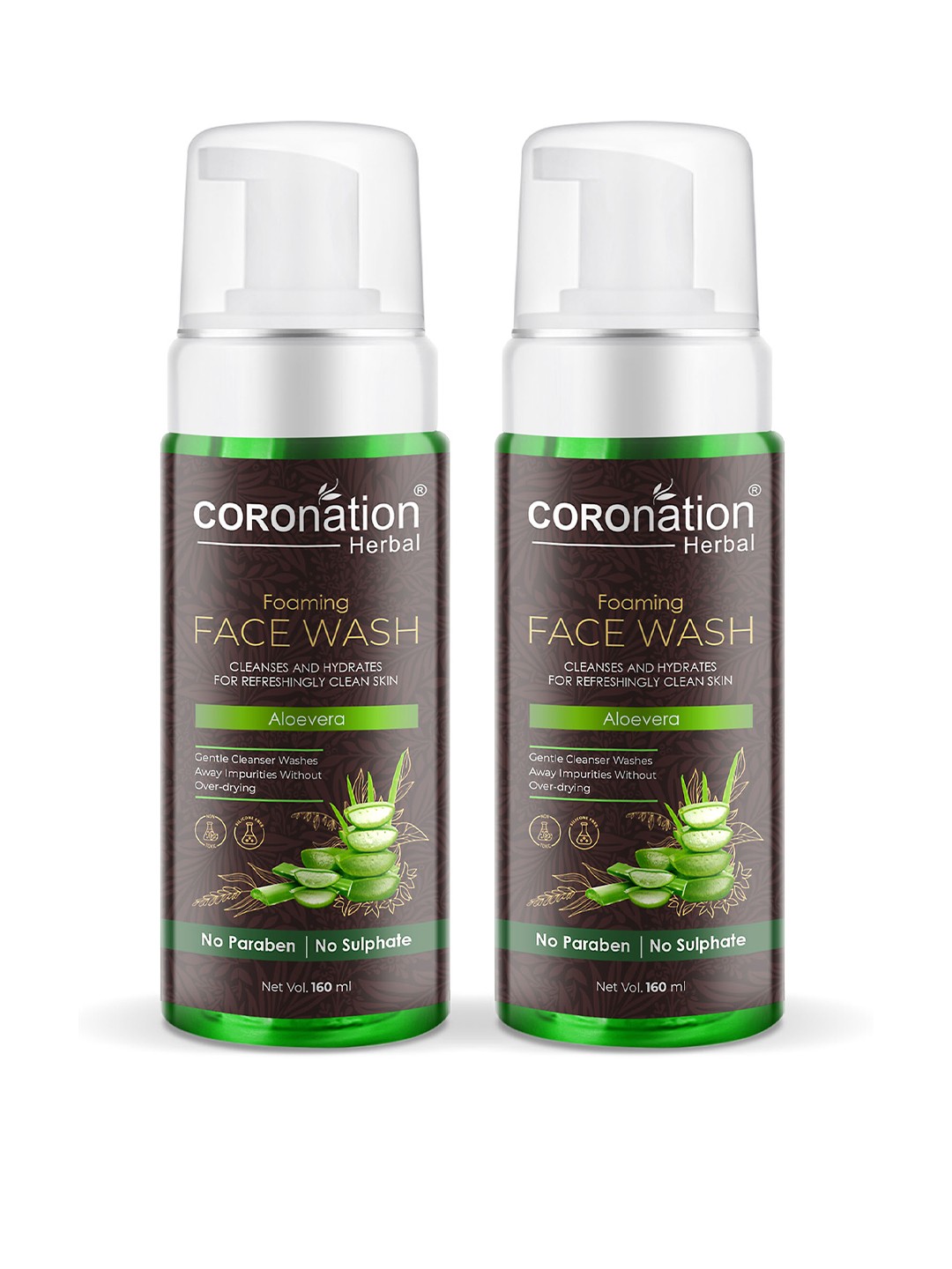 

COROnation Herbal Set of 2 Aloevera Foaming Face Wash 160 ml Each, Brown