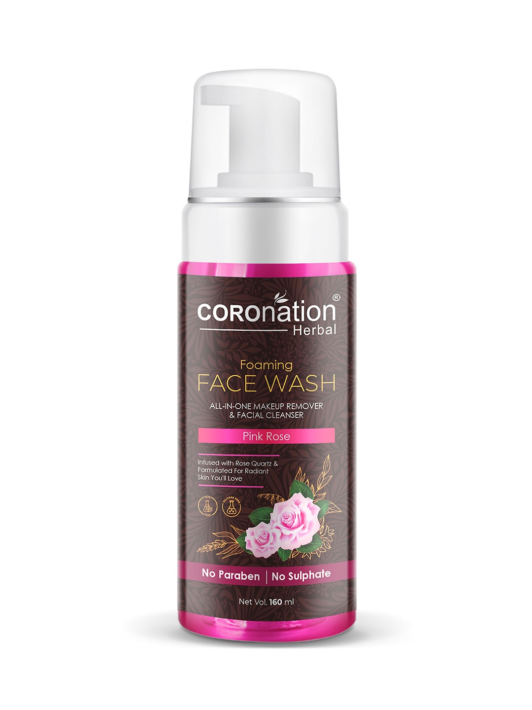 COROnation Herbal Pink Rose Foaming Face Wash 160 ml, Brown