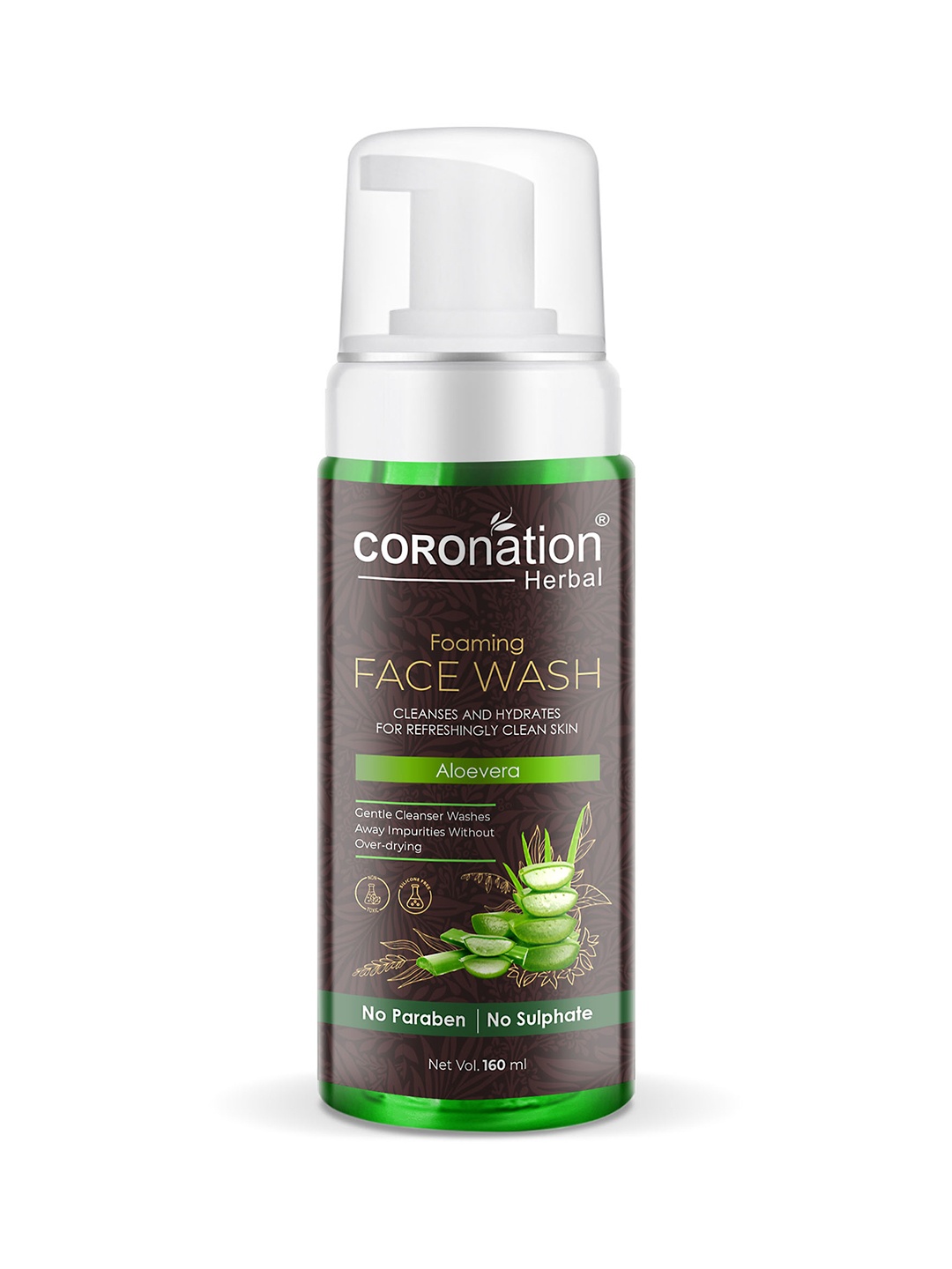 COROnation Herbal Aloevera Foaming Face Wash 160 ml, Brown