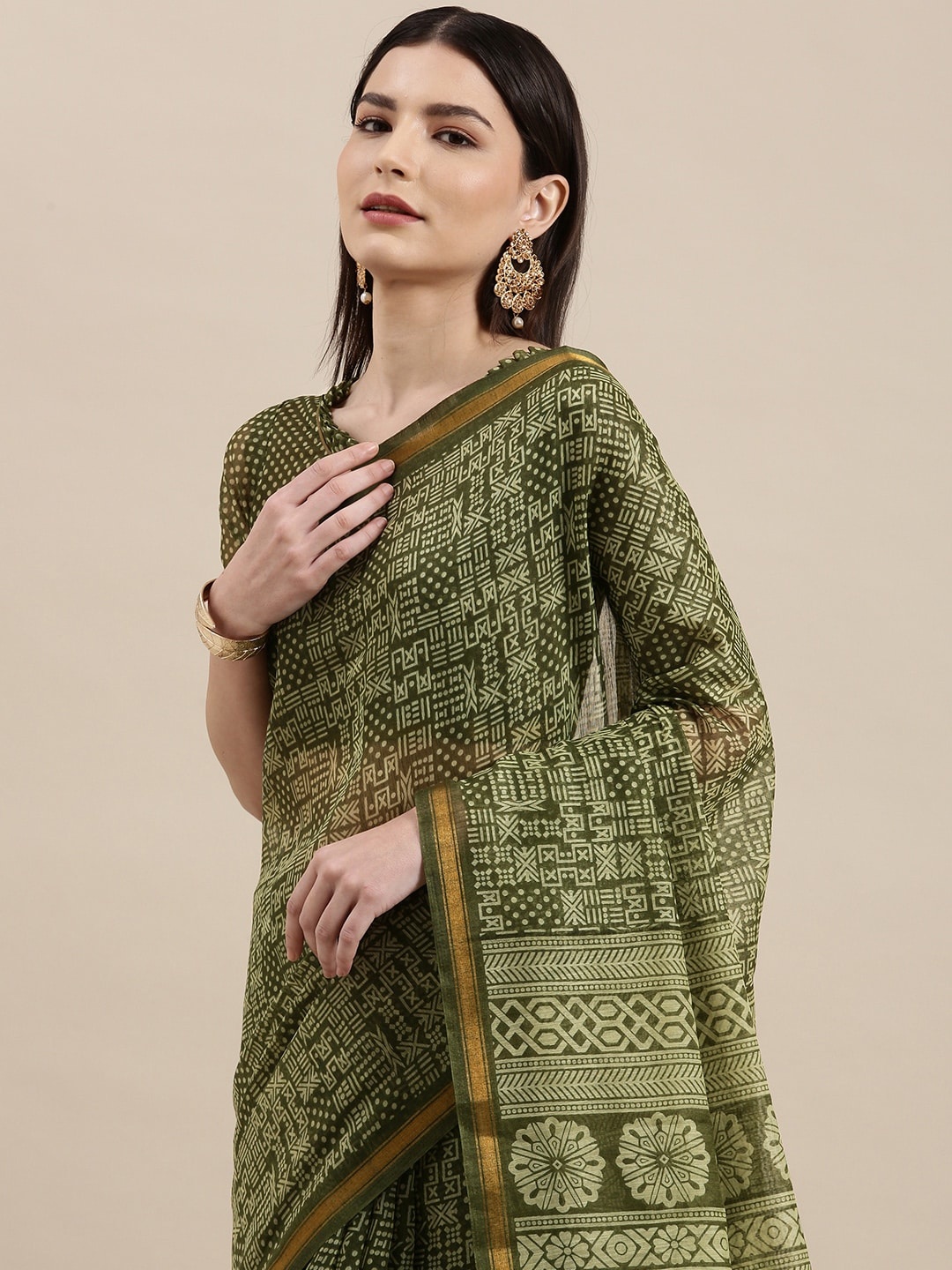 

KALINI Olive Green Ethnic Motifs Saree