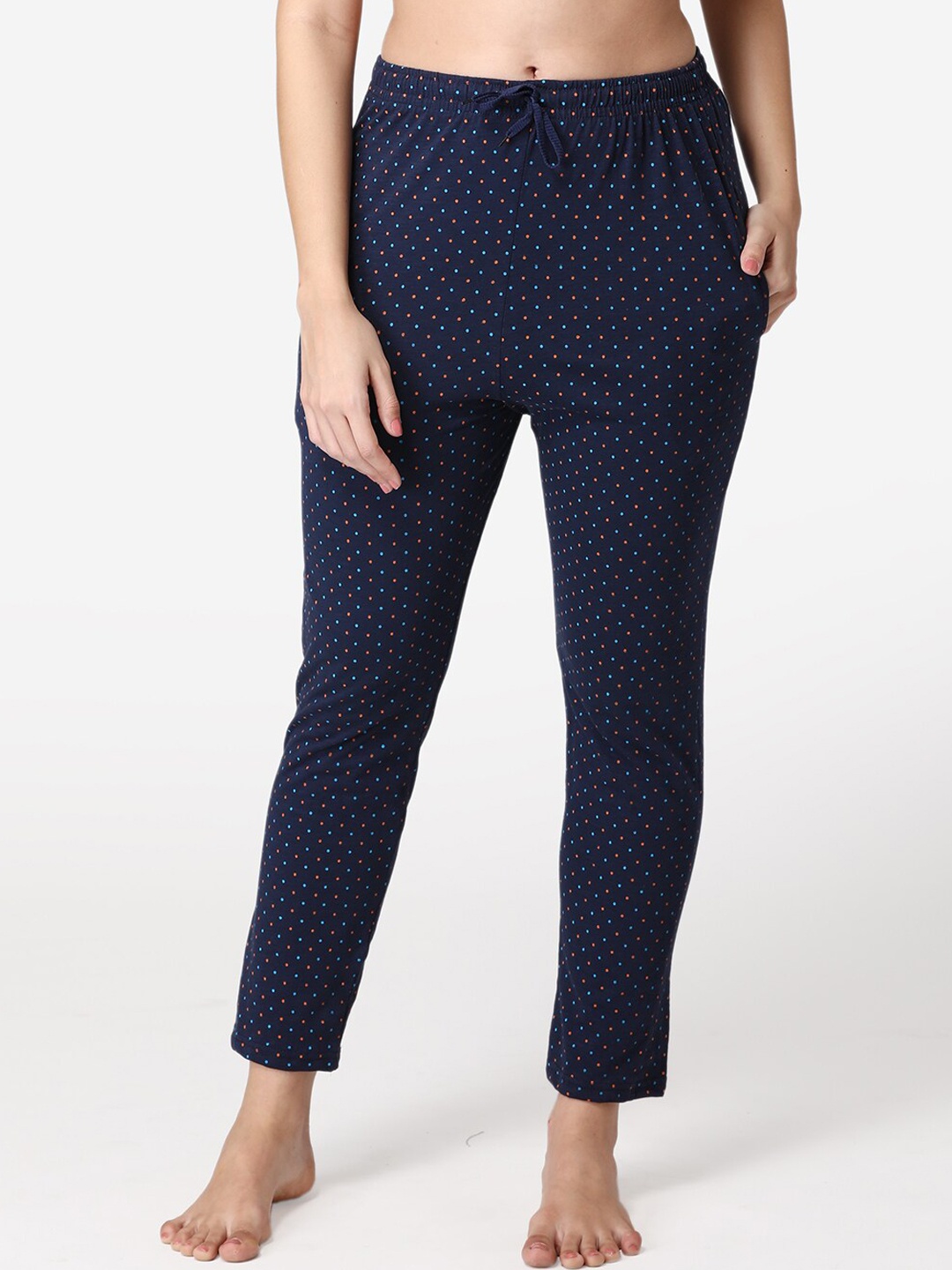 

ABELINO Women Blue & Red Printed Pure Cotton Lounge Pant