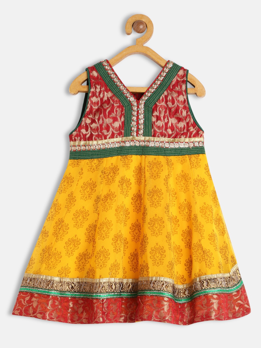 

Twisha Girls Yellow & Maroon Ethnic Motifs Georgette Maxi Dress