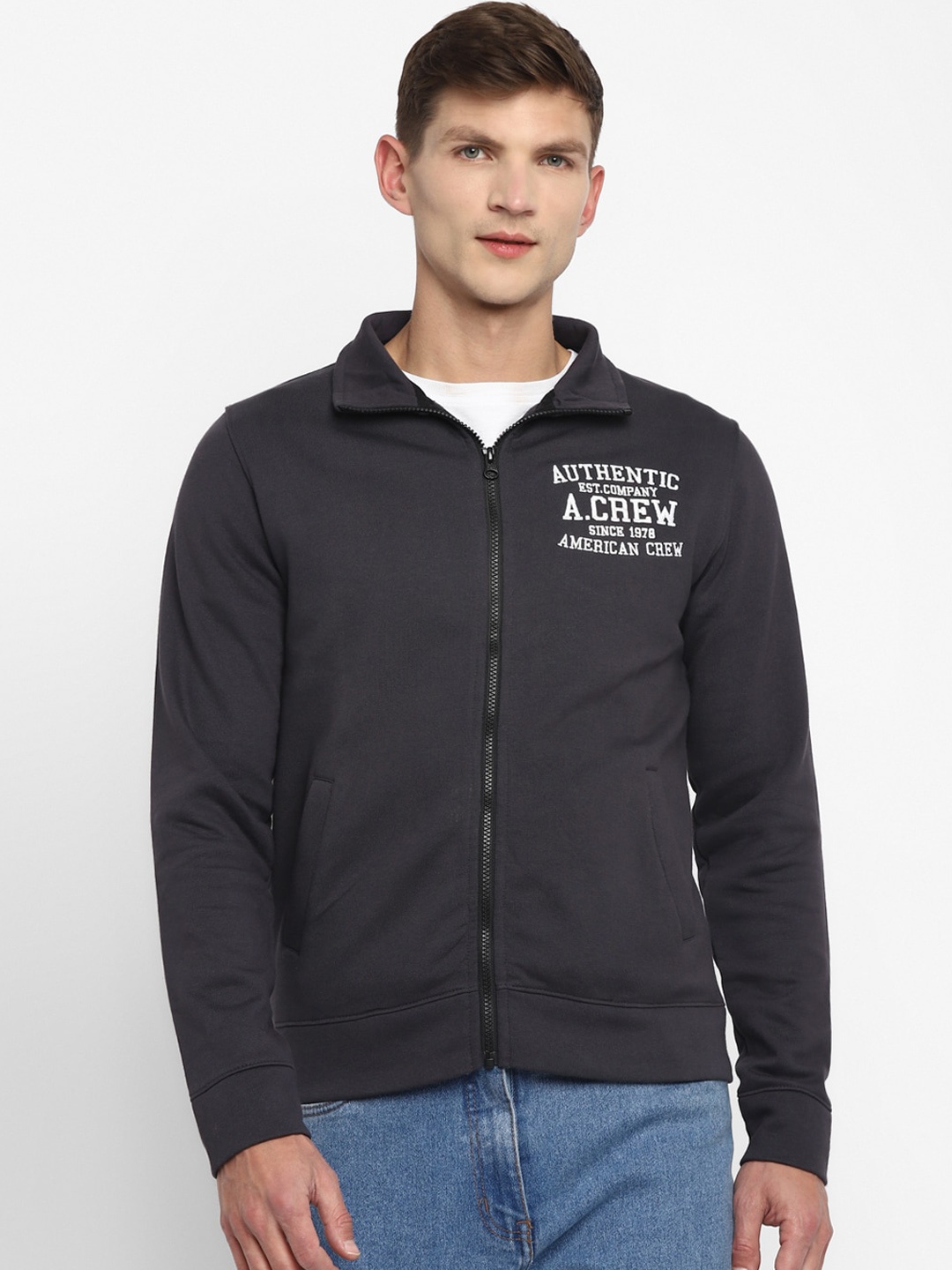 

American Crew Men Grey Typography Printed Cotton Bomber Jacket