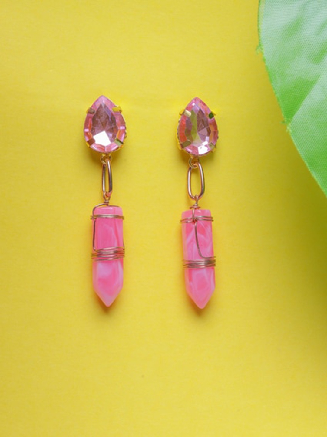 

DIVA WALK Gold-Toned & Pink Contemporary Gold-plated Drop Earrings