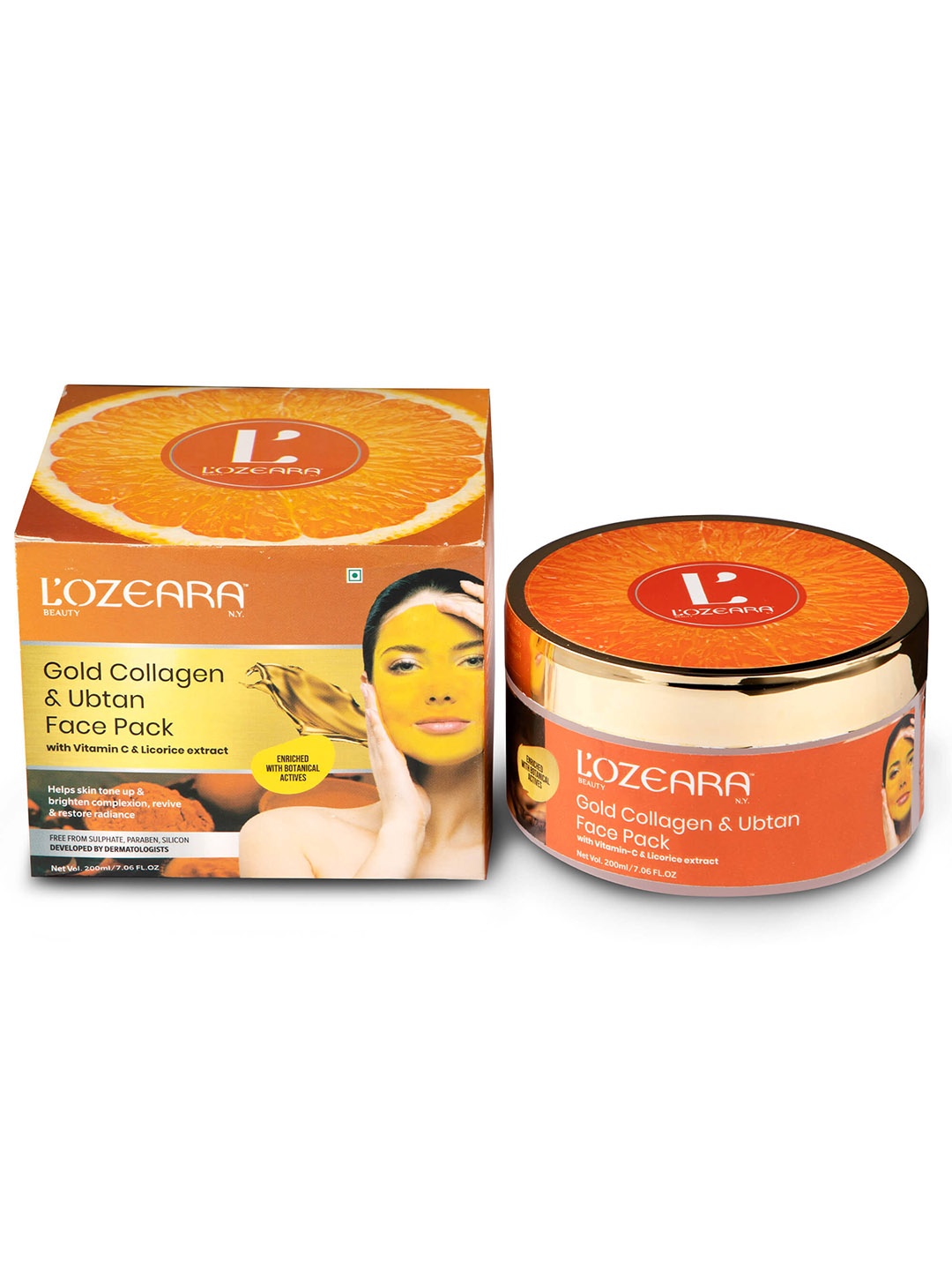 

LOZEARA BEAUTY N.Y Gold Collagen & Ubtan Face Pack with Vitamin C - 200 ml, Orange