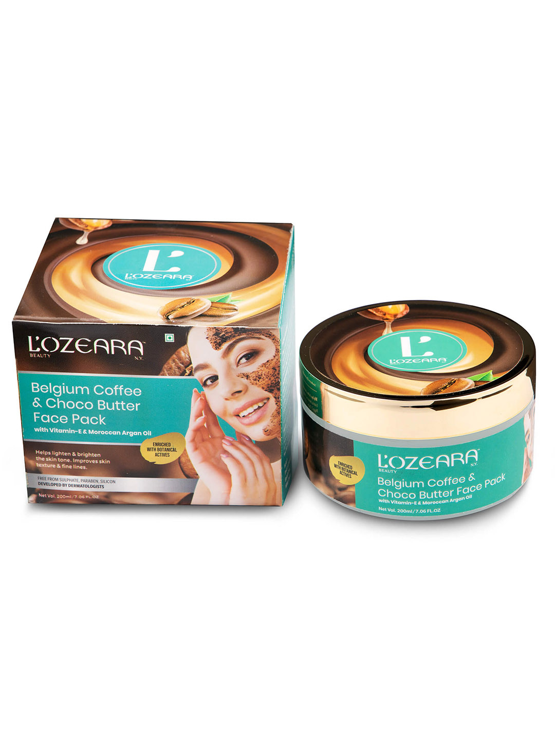 

LOZEARA BEAUTY N.Y Belgium Coffee & Choco Butter Face Pack with Vitamin E - 200 ml, Blue
